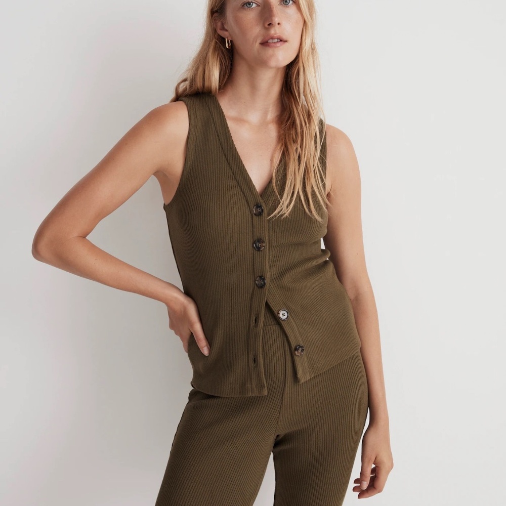 NWT Madewell Olive Green (Loden) Ribbed Knit Vest - S